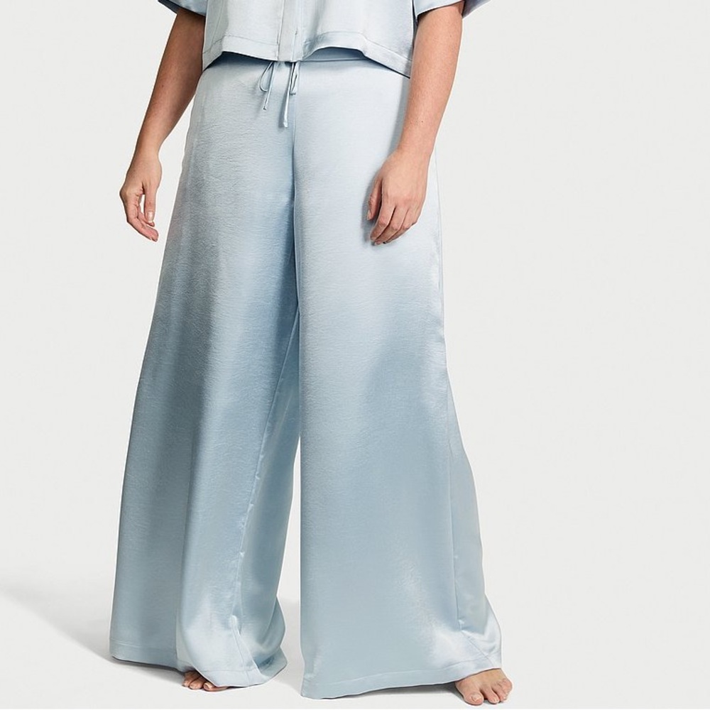 Victoria's Secret Pale Blue Satin Wide-Leg Pants